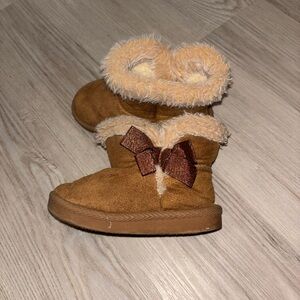 Cozy Tan Baby Booties with Bow